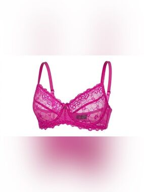 XOXO Hot Pink Floral Lace Unlined Underwire Bra Scalloped Trim Size 36D